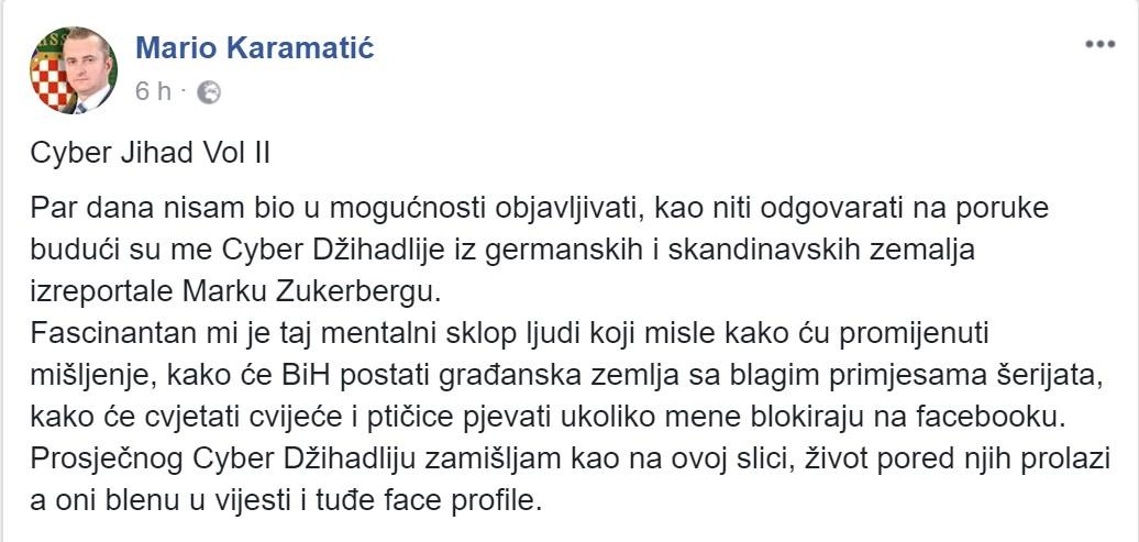 Facebook post Marija Karamatića - Avaz