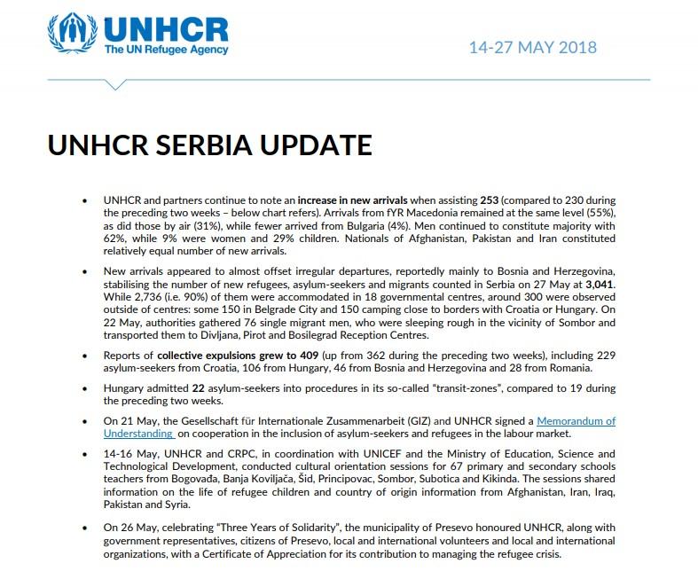 Faksimil sedmičnog izvještaja UNHCR-a - Avaz