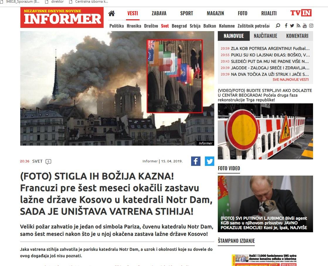 Požar na Notr Damu smatraju Božijom kaznom zbog zastave Kosova!