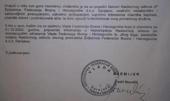 Faksimil dopisa Novalića Lasiću - Avaz