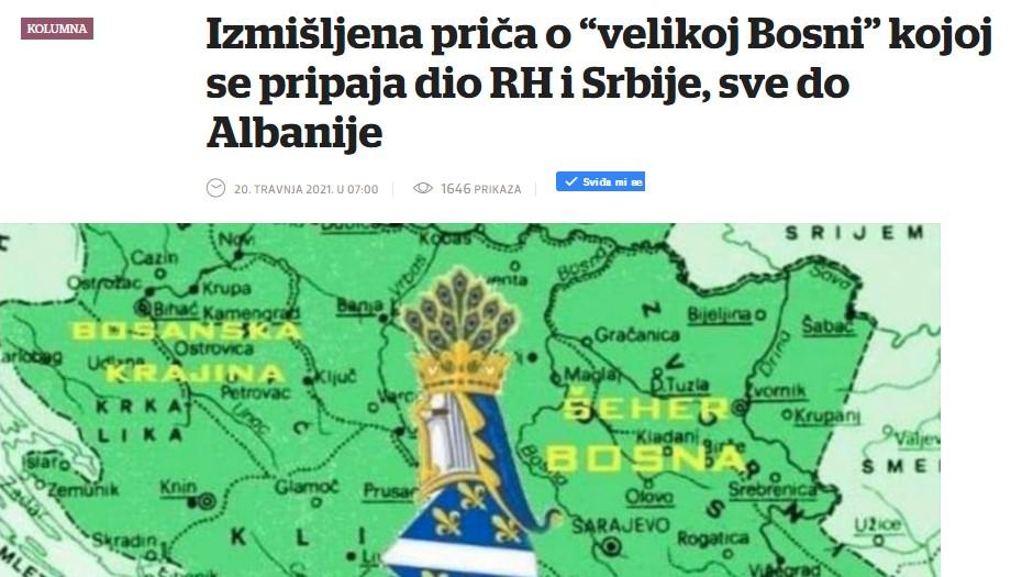 Kolumna Joze Pavkovića: Izmišljena priča o „velikoj Bosni“ kojoj se pripaja dio Hrvatske i Srbije, sve do Albanije