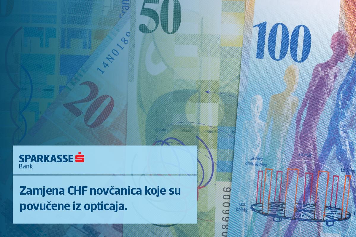 Sparkasse Banka nudi uslugu zamjene nevažećih novčanica švicarskog franka