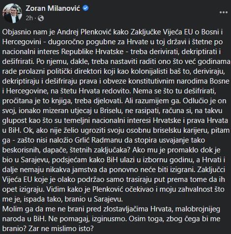 Status Zorana Milanovića - Avaz