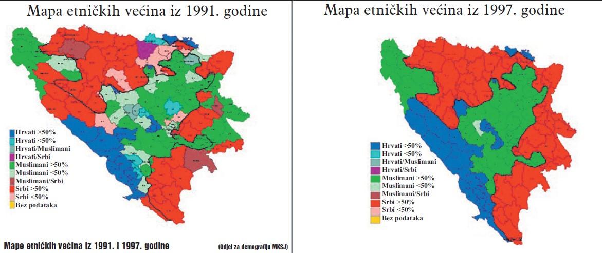 Mape etničkih većina iz 1991. i 1997. godine - Avaz