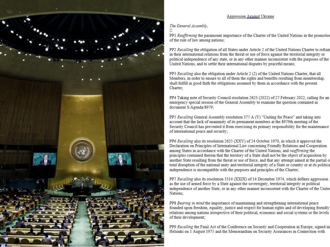 Ovo je rezolucija Generalne skupštine UN-a: Zahtijevamo da Rusija odmah prekine upotrebu sile protiv Ukrajine