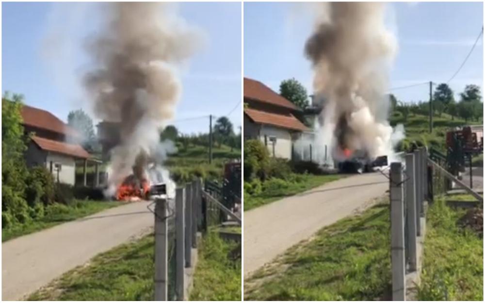 Objavljen snimak: U Kalesiji u potpunosti izgorio automobil
