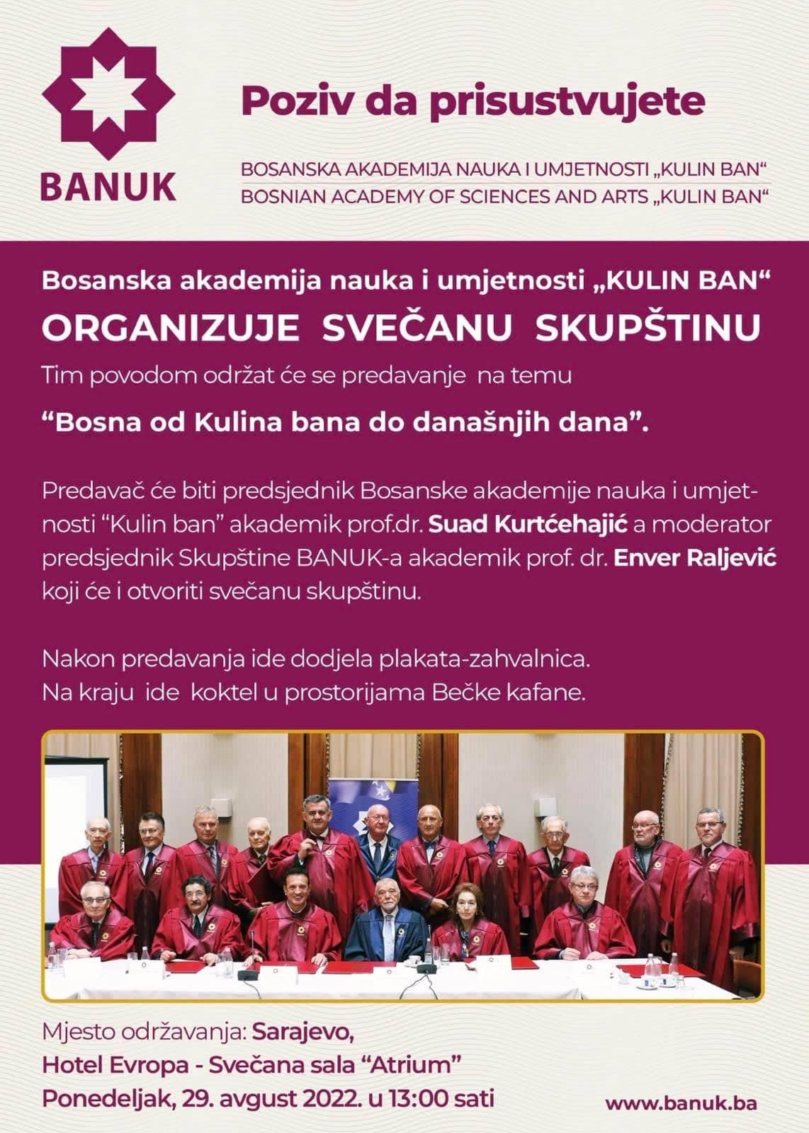 BANUK organizira svečanu skupštinu: Predavač je akademik Kurtćehajić, a moderator Raljević