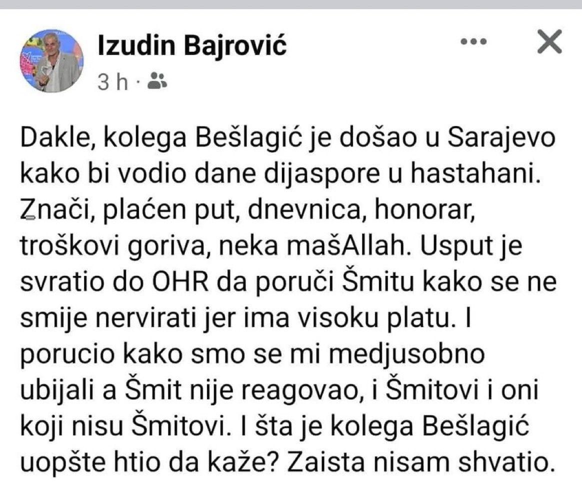 Facebook status Bajrovića - Avaz