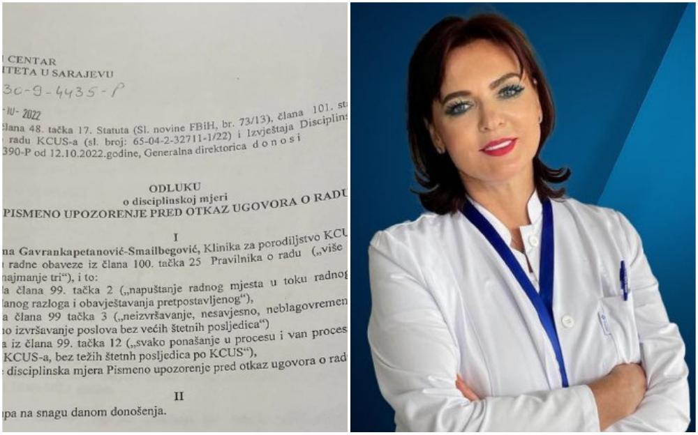KCUS izrekao disciplinsku mjeru opomene pred otkaz dr. Fatimi Gavrankapetanović-Smailbegović