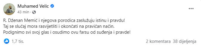 Facebook status Muhameda Velić - Avaz
