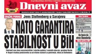 U današnjem "Dnevnom avazu" čitajte: NATO garantira stabilnost u BiH