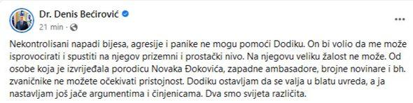 Objava Bećirovića - Avaz