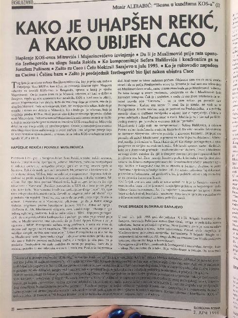 Faksimil teksta od 2. juna 1996. godine: „Slobodna Bosna” je prenijela dijelove knjige Munira Alibabića Munje - Avaz