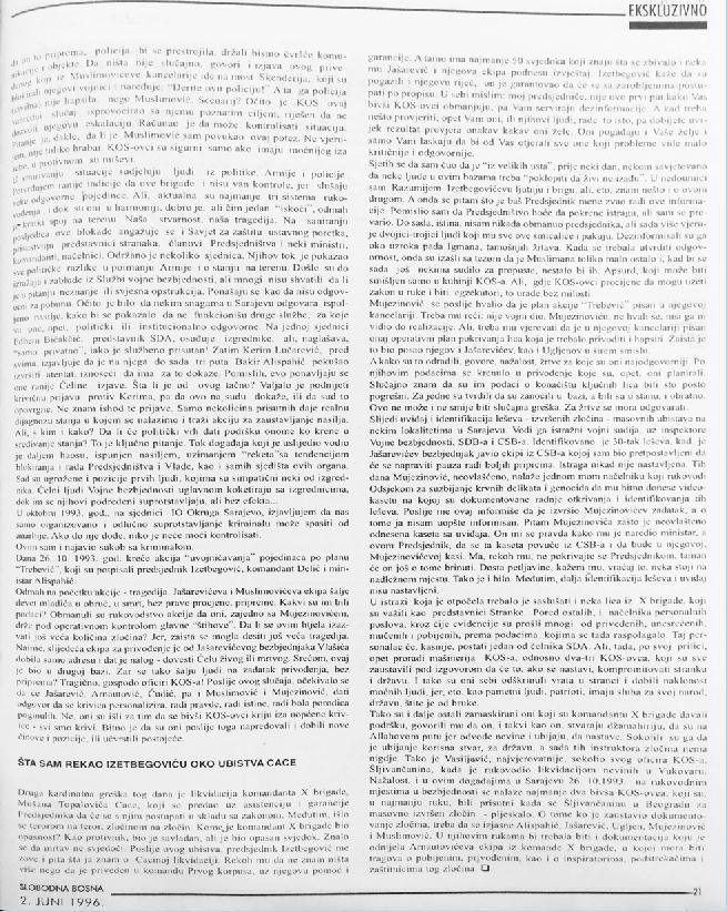 Faksimil teksta iz „Slobodne Bosne” od 2. juna 1996. godine - Avaz