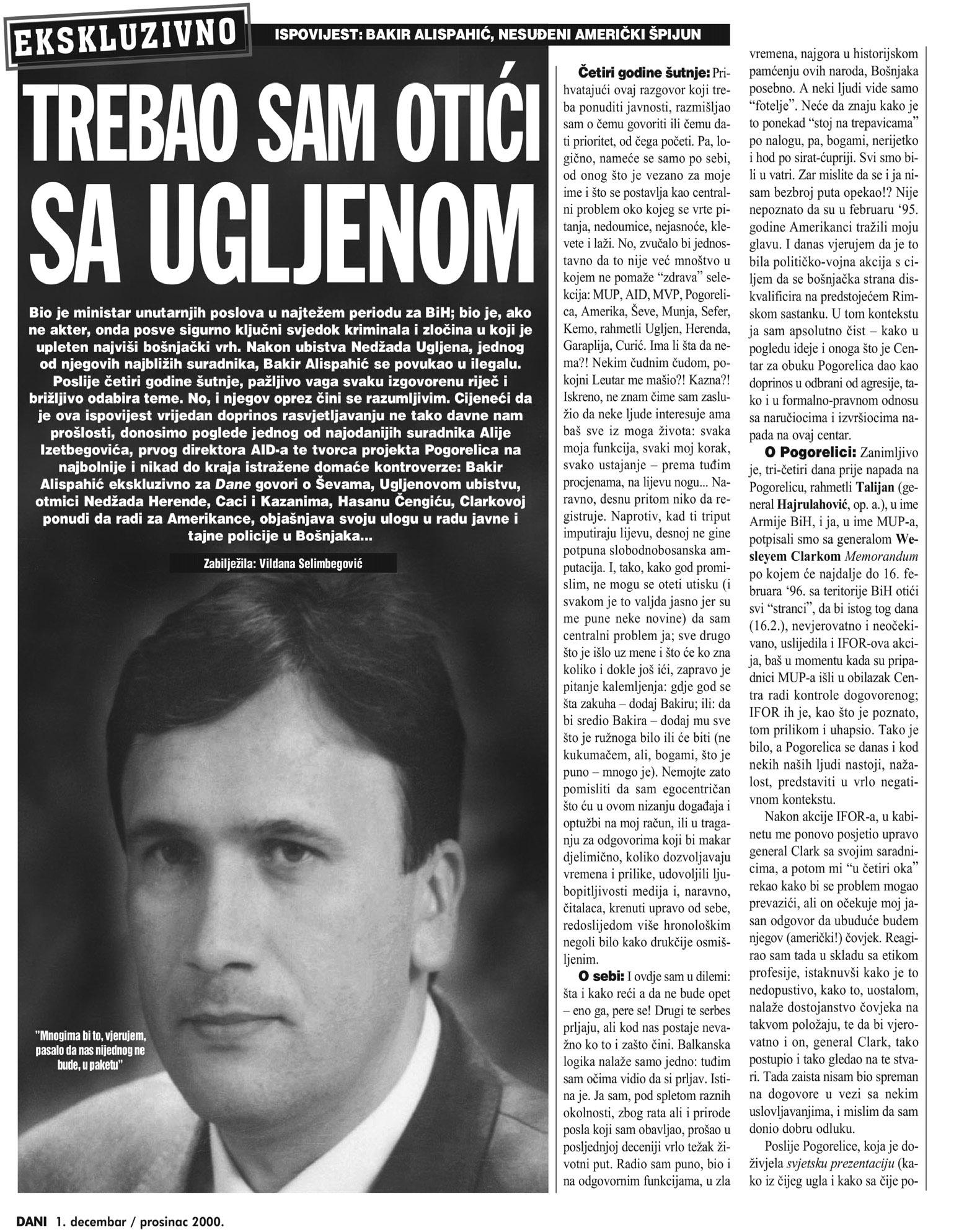 Faksimil ekskluzivnog intervjua Bakira Alispahića od 1. decembra 2000. godine - Avaz