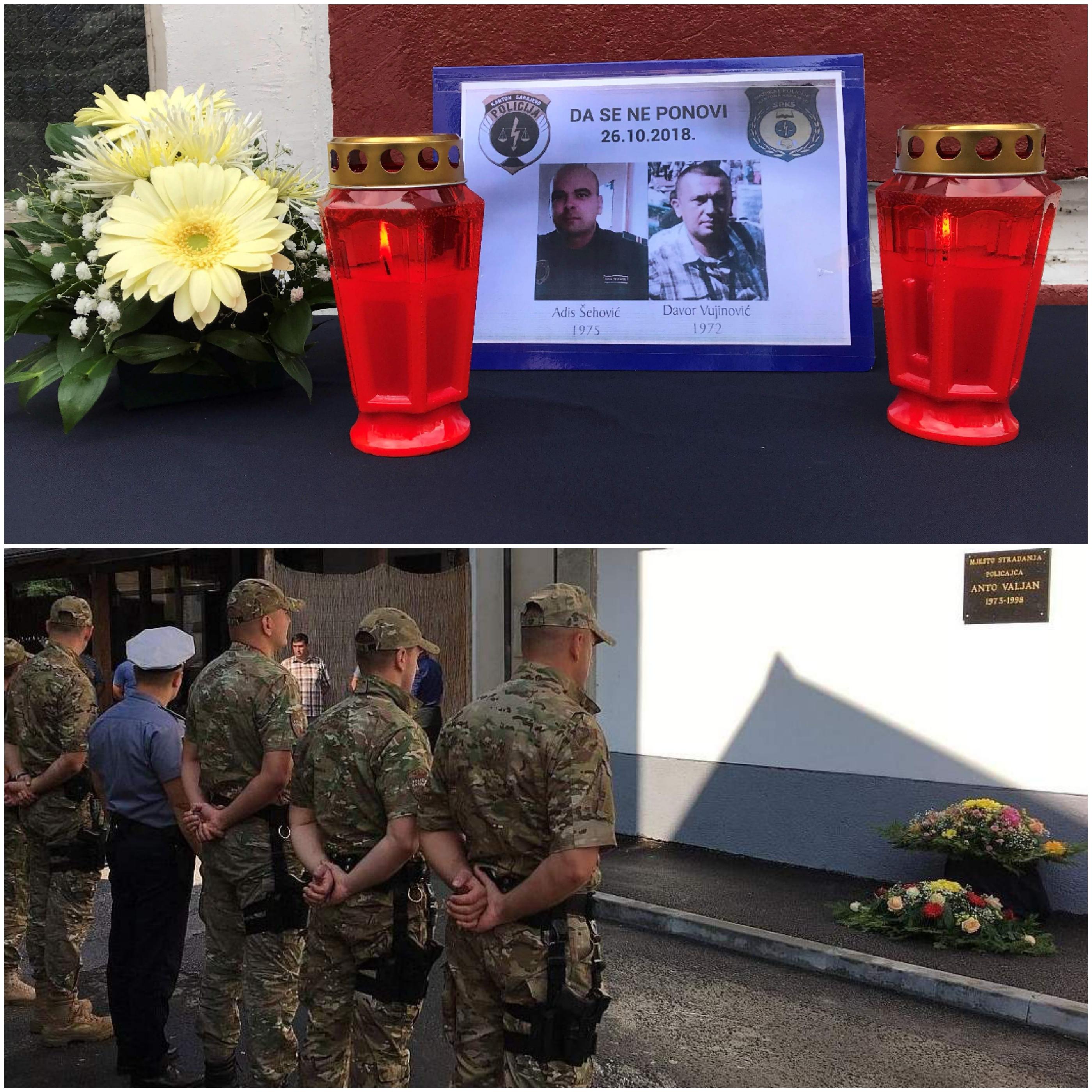 Fotografije ubijenih sarajevskih heroja postavljene pred zgradom travničke policije, samo nekoliko metara od spomen-ploče policajcu Anti Valjanu - Avaz