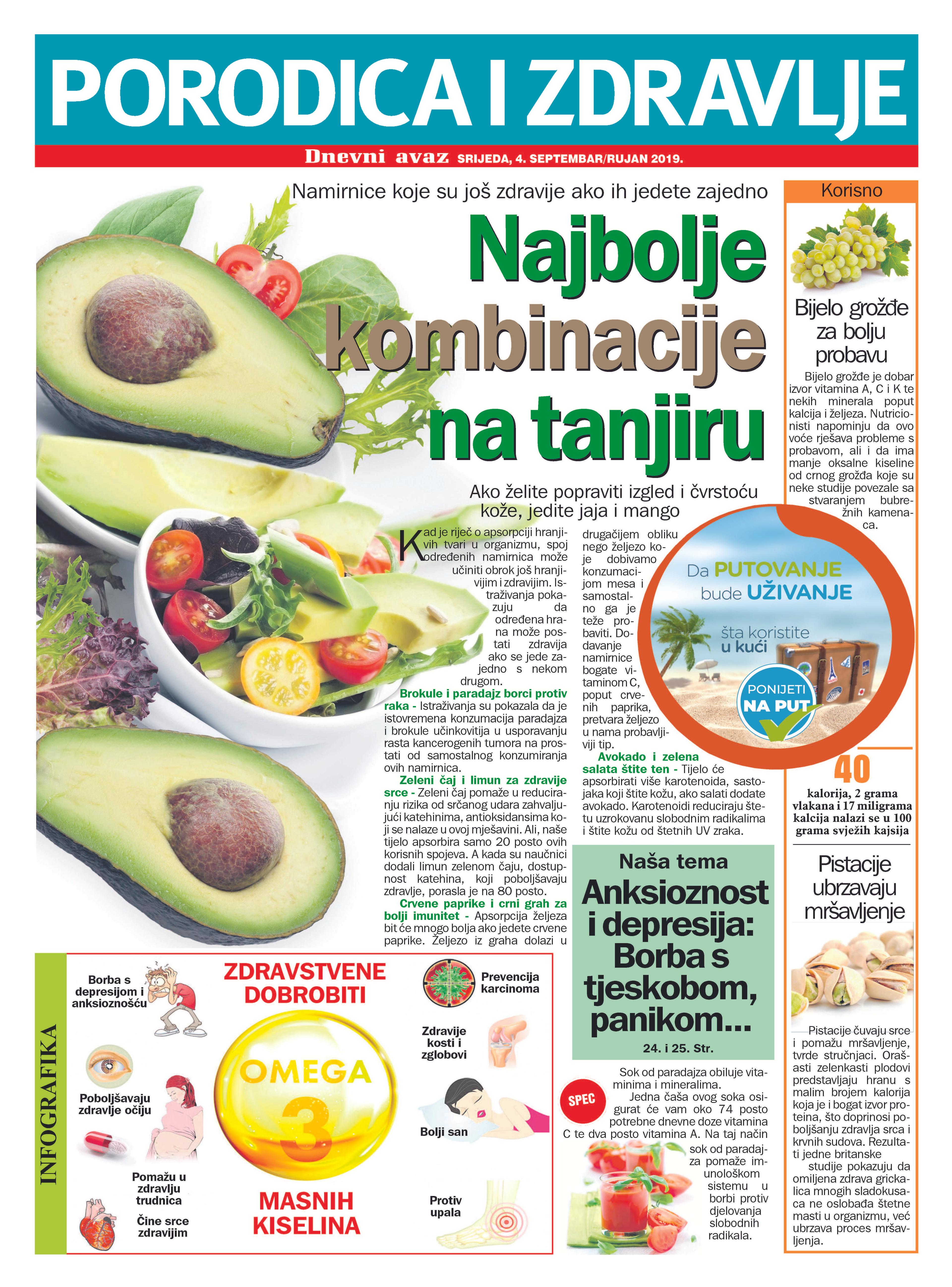 Srijedom u “Dnevnom avazu” magazin “Porodica i zdravlje”: Najbolje kombinacije na tanjiru