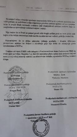 Faksimil dopisa Sindikata policije - Avaz