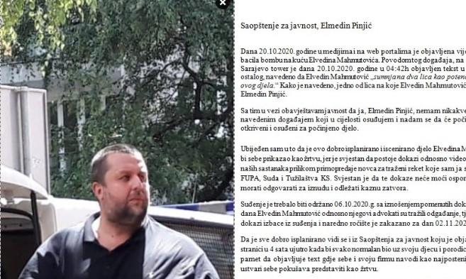 Elmedin Pinjić: Nemam nikakve veze s bacanjem bombe na kuću Mahmutovića