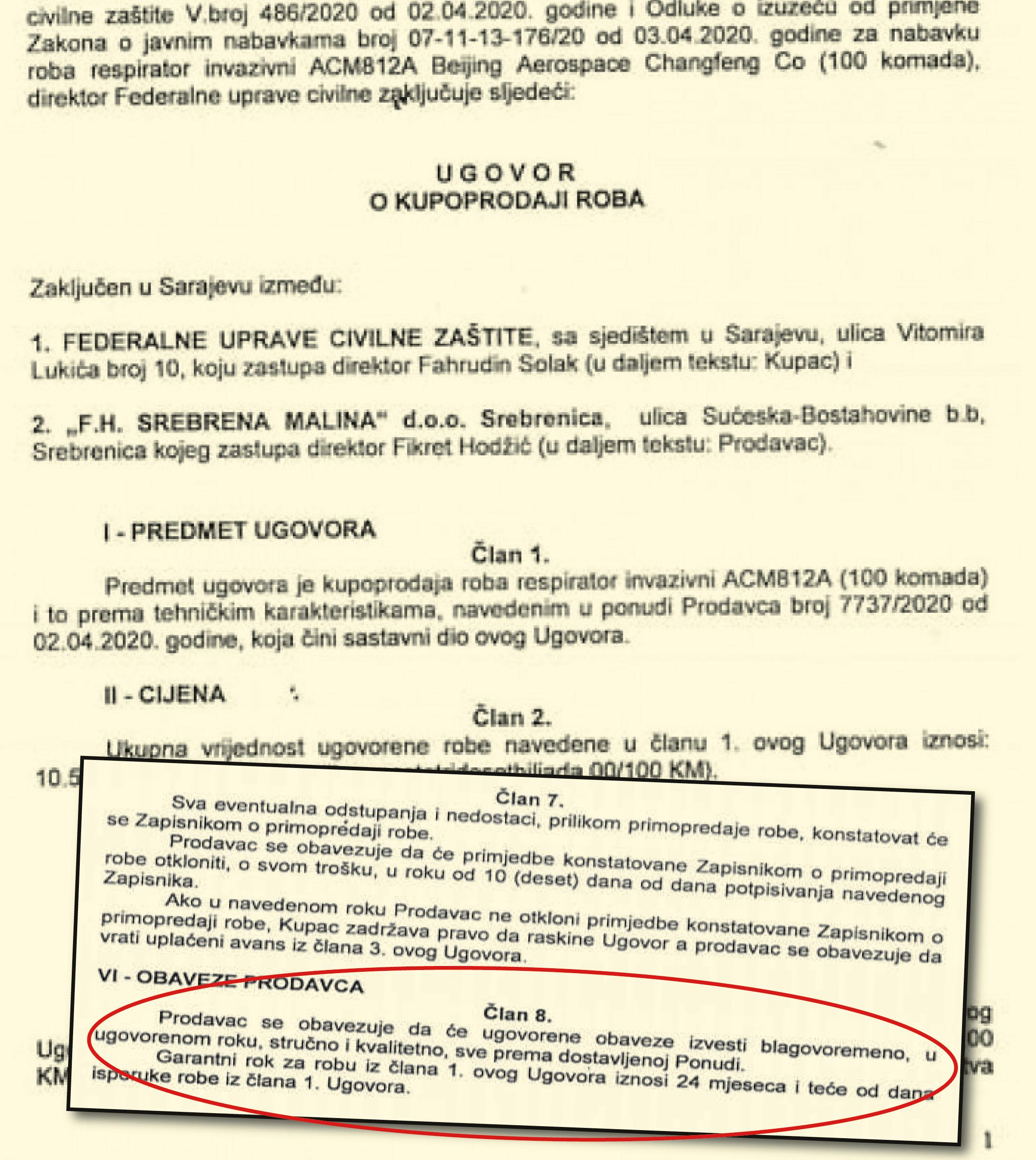 Faksimil ugovora “Srebrene maline” i FUCZ-a,šta piše u članu 8. - Avaz