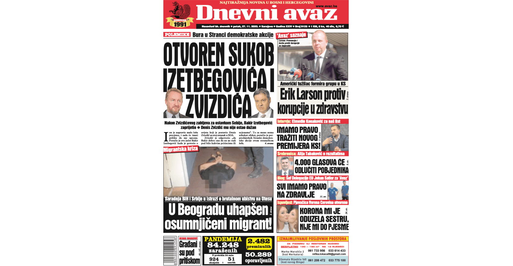 Danas u "Dnevnom avazu" čitajte: Otvoren sukob Izetbegovića i Zvizdića