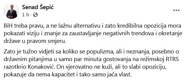 Status Šepića na Facebooku - Avaz