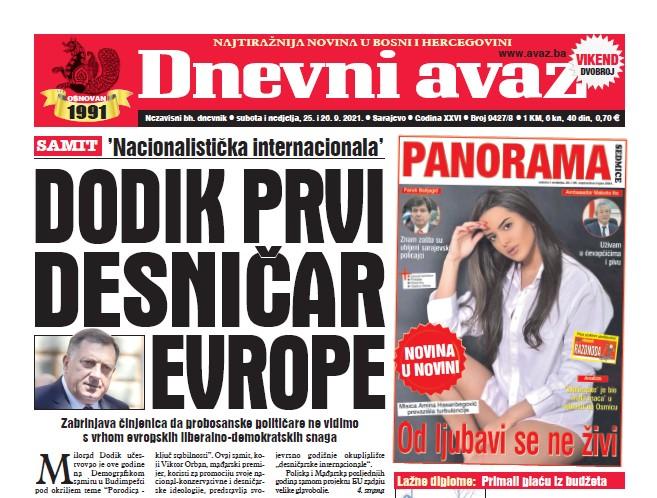 Danas u "Dnevnom avazu" čitajte: Dodik prvi desničar Evrope