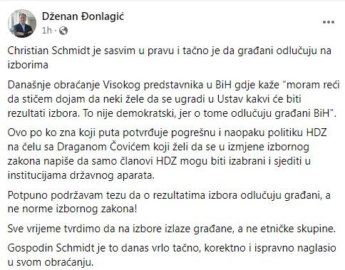 Objava Đonlagića na Facebooku - Avaz