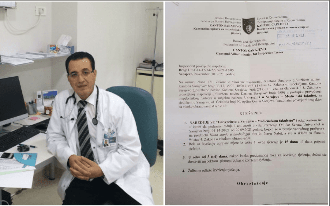 Inspekcija donijela rješenje: Doktor Naser Nabil mora biti vraćen na Medicinski fakultet u Sarajevu