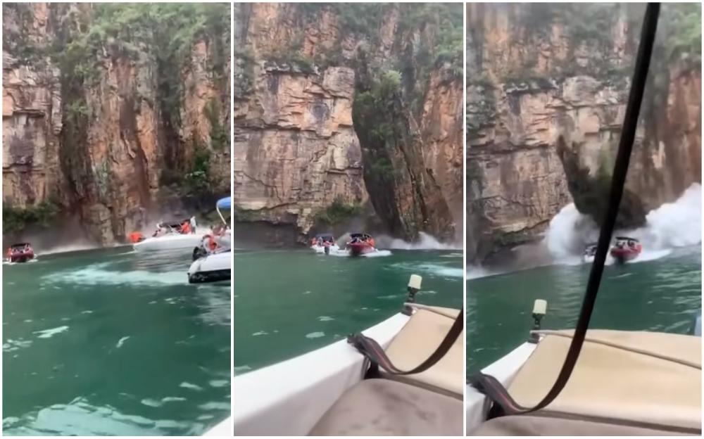 Dramatičan snimak iz Brazila: Velika stijena se odvojila i pala na čamce ispod vodopada