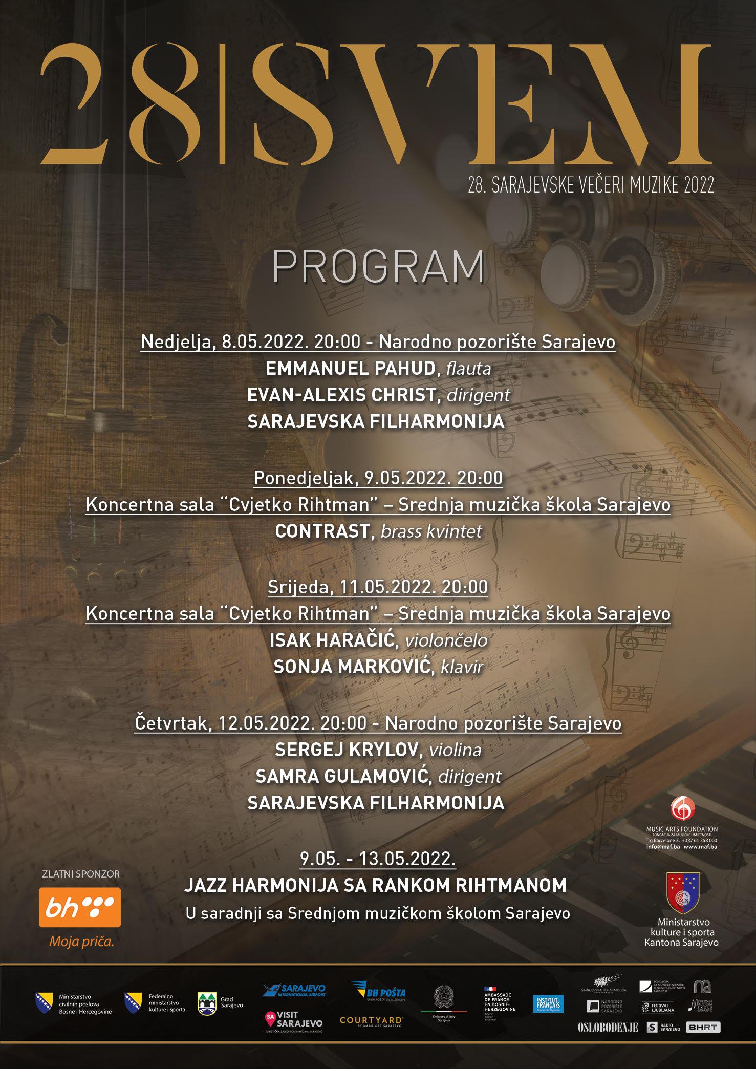 Sarajevske večeri muzike od 8. do 13. maja