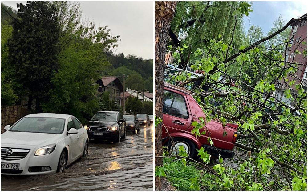 Poplavljene ulice Zenice, vjetar nosio bašte ugostiteljskih objekata i obarao drveća na automobile