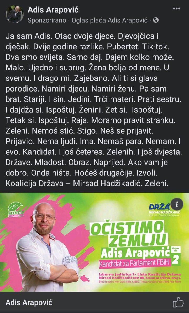 Urnebesna objava Adisa Arapovića - Avaz