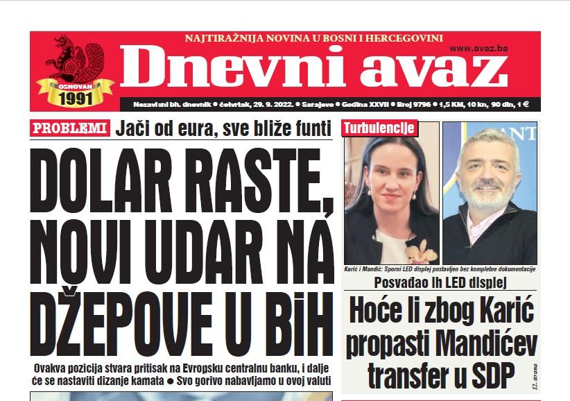 Danas u "Dnevnom avazu" čitajte: Dolar raste, novi udar na džepove u BiH