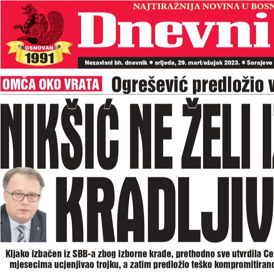 Danas u "Dnevnom avazu" čitajte: Nikšić ne želi izbornog kradljivca