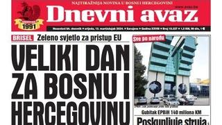 U današnjem "Dnevnom avazu" čitajte: Veliki dan za Bosnu i Hercegovinu