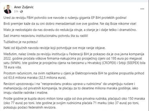 Facebook status Anera Žuljevića - Avaz
