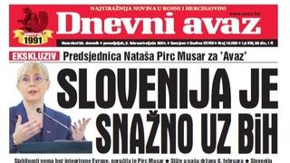 U današnjem "Dnevnom avazu" čitajte: Slovenija je snažno uz BiH