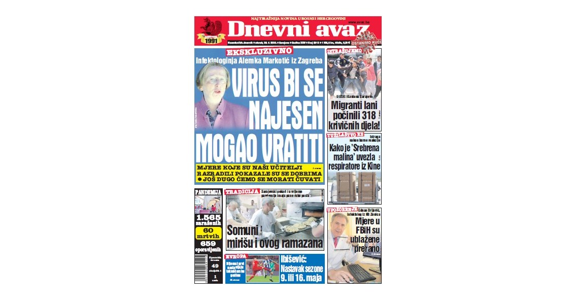 Danas u Dnevnom avazu čitajte Virus bi se najesen mogao vratiti Avaz