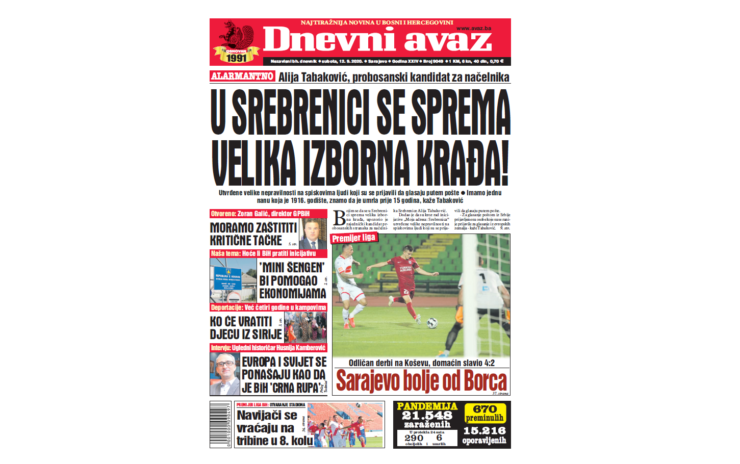 Danas U Dnevnom Avazu Itajte U Srebrenici Se Sprema Velika Izborna