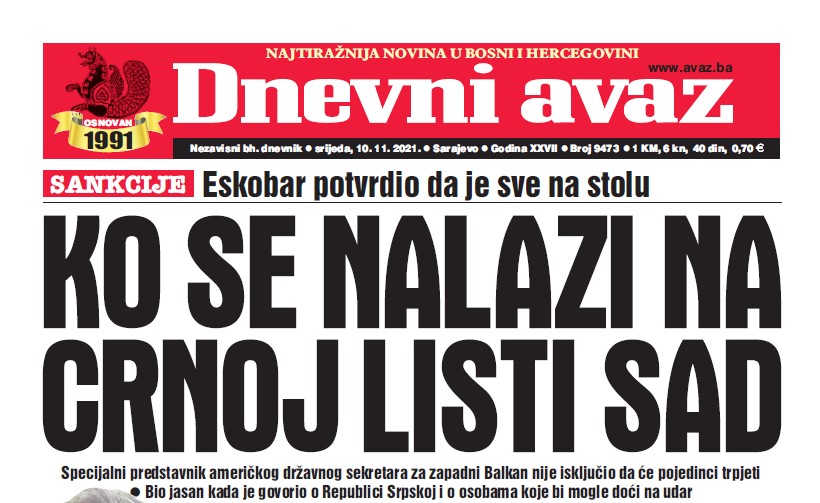 Danas U Dnevnom Avazu Ko Se Nalazi Na Crnoj Listi Sad