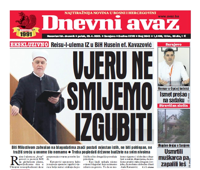 Danas u Dnevnom avazu čitajte Vjeru ne smijemo izgubiti