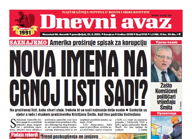 Danas u Dnevnom avazu čitajte Nova imena na crnoj listi SAD