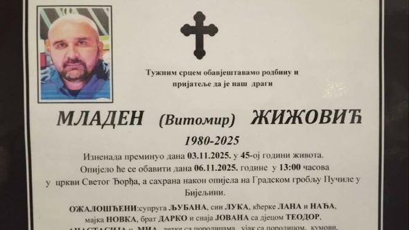 U četvrtak sahrana Mladena Žižovića
