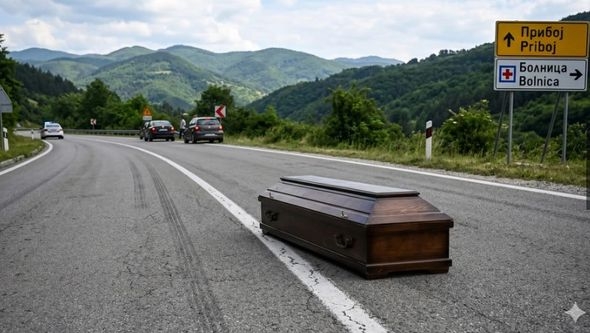 Bizarna scena na magistrali kod Priboja: Mrtvački sanduk s pokojnikom ispao nasred puta
