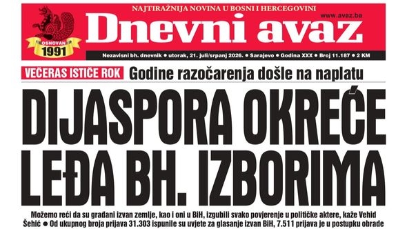 U današnjem "Dnevnom avazu" čitajte: Dijaspora okreće leđa bh. izborima