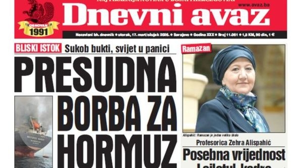U današnjem "Dnevnom avazu" čitajte: Presudna borba za Hormuz