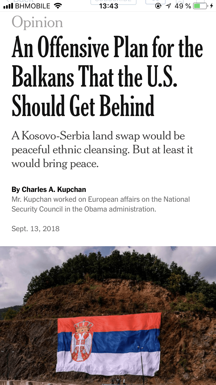 Dopustite podjelu Kosova i mirno etničko čišćenje, imat ćete mir