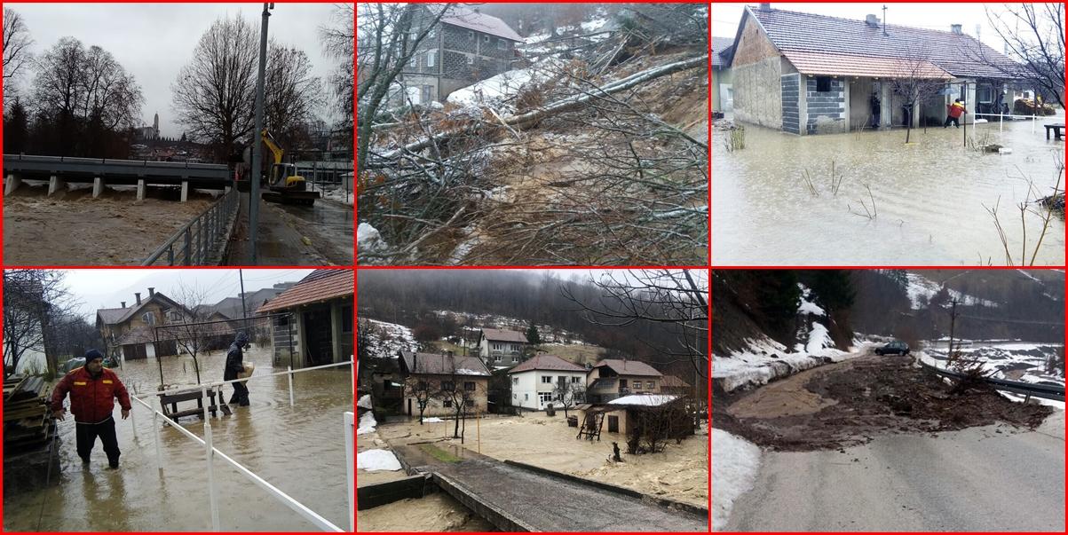 Gornjovakufska civilna zaštita evakuira još dvije porodice, u Zenici ugroženo najmanje 40 kuća, bujica u Bugojnu odnijela most