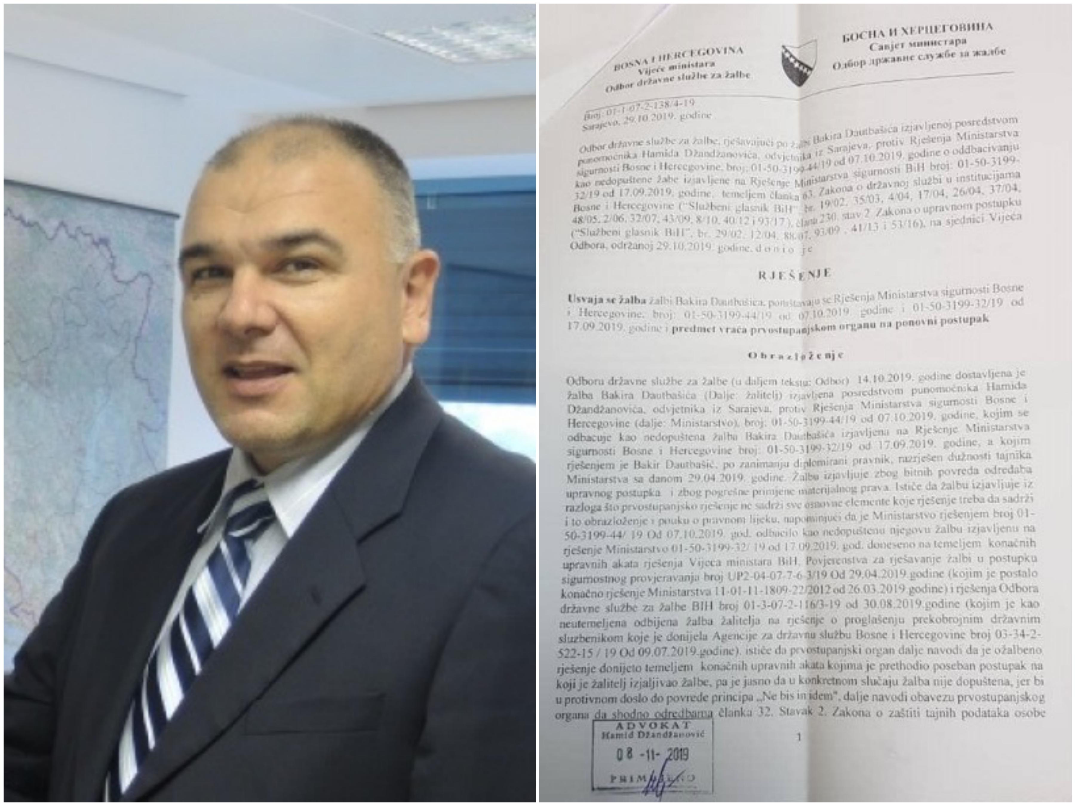 Odbor za žalbe državne službe poništio rješenja o smjeni Bakira Dautbašića